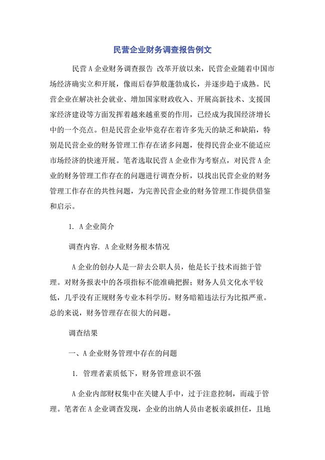 2023年民营企业财务调查报告例文.doc