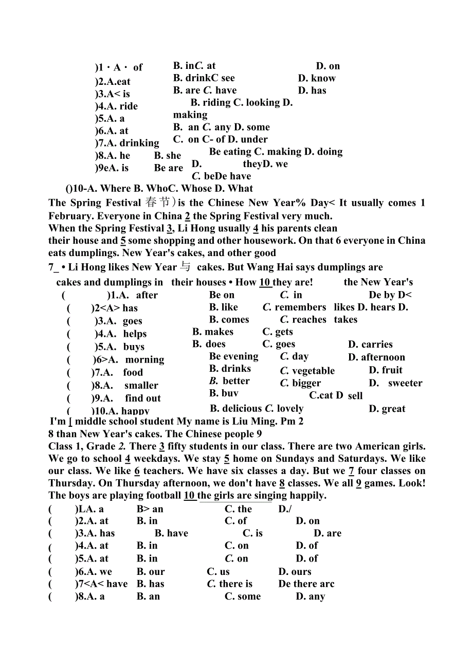 五年级英语完形填空专项训练_第4页