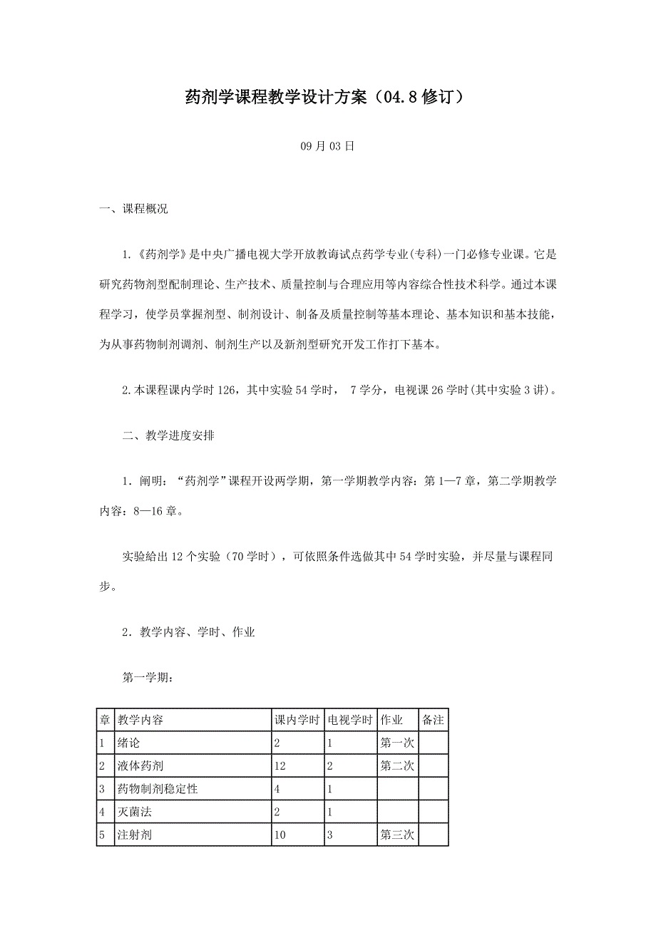 药剂学课程教学设计方案样本.doc_第1页