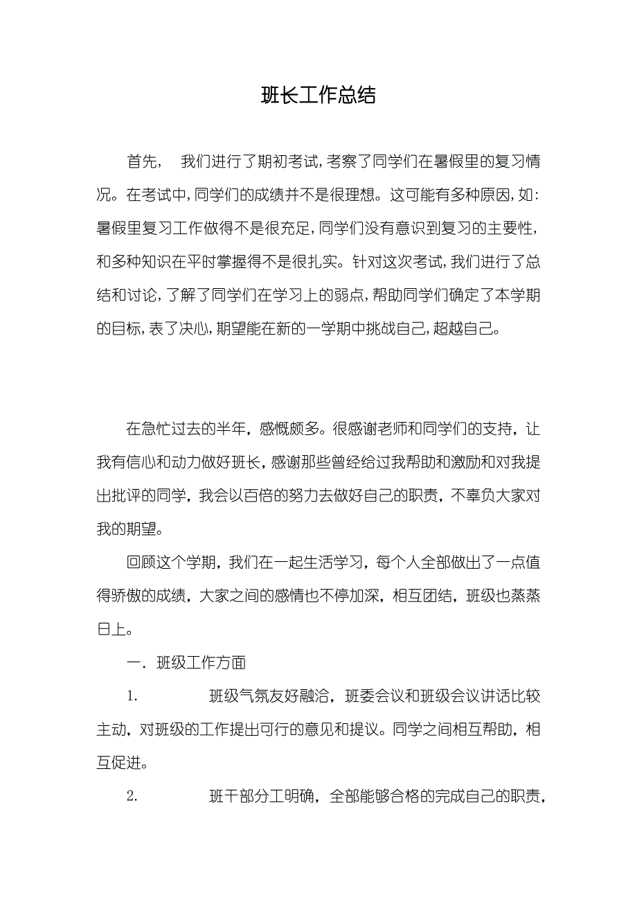 班长工作总结_第1页