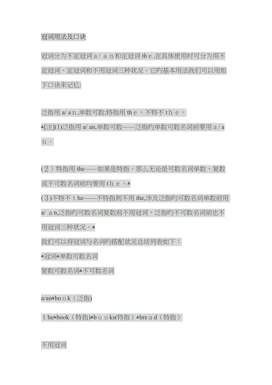 冠词用法及口诀_第1页