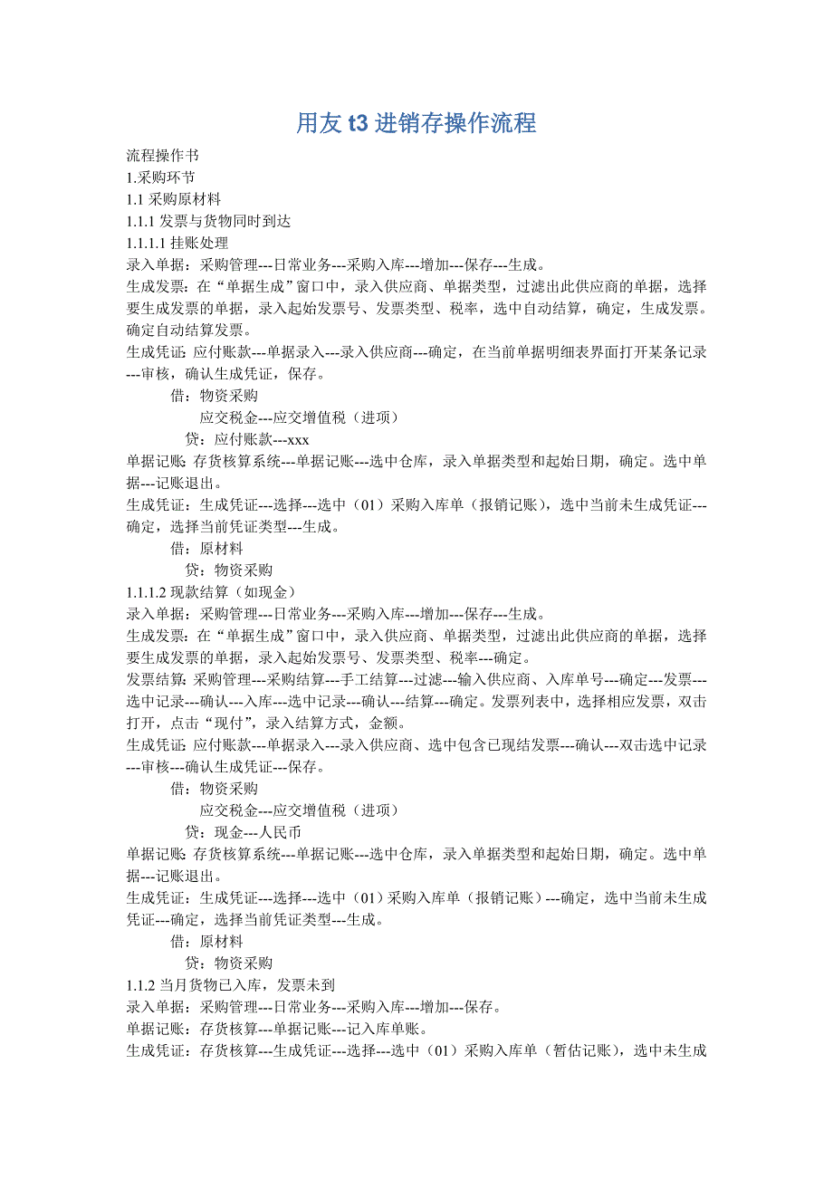 用友t3进销存操作流程_第1页