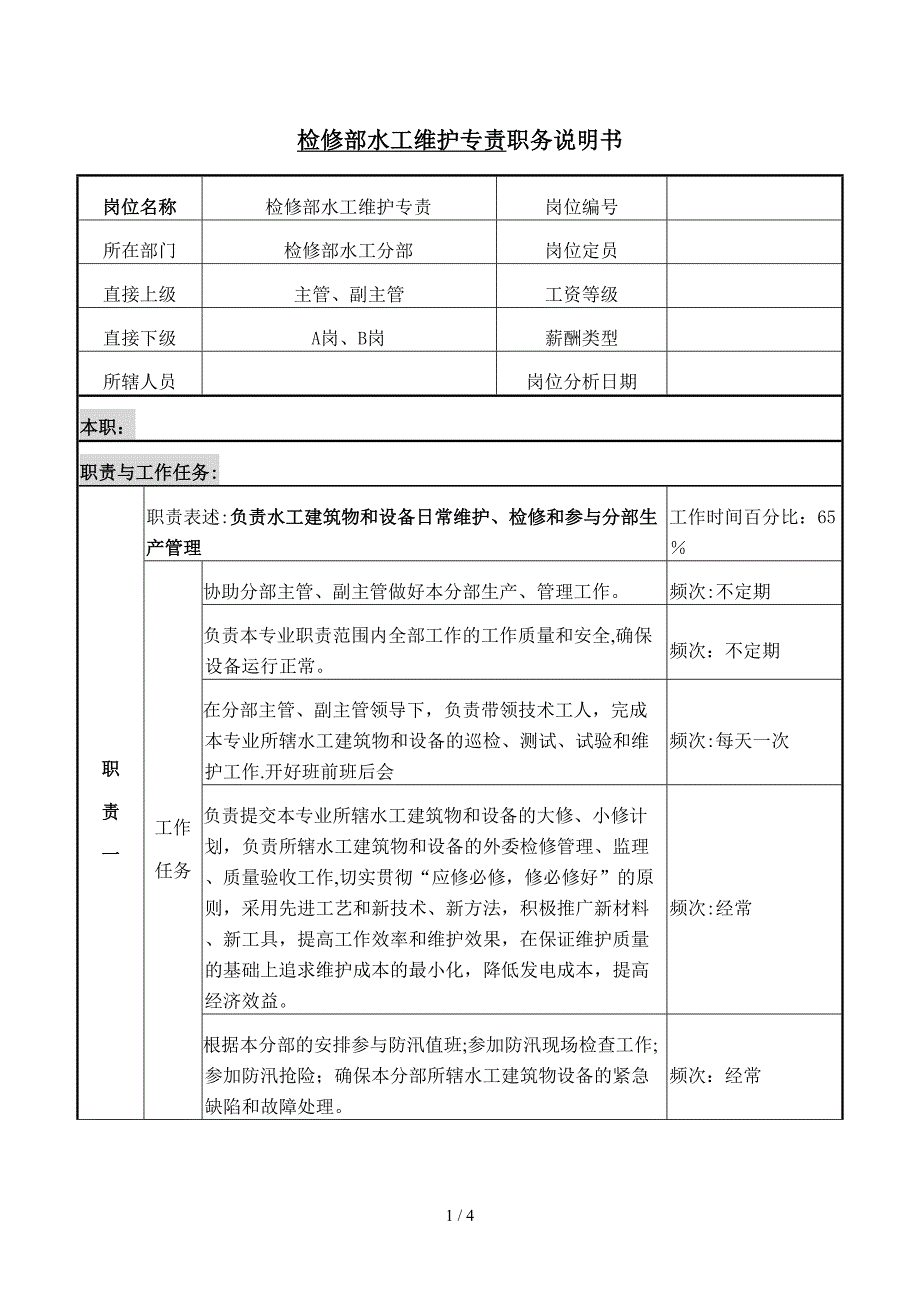 检修部水工维护专责职务说明书_第1页