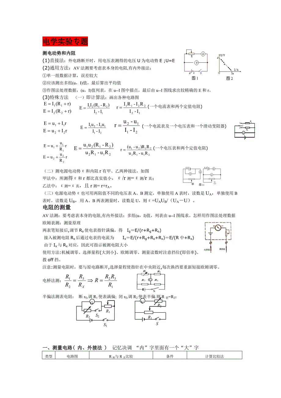 高中物理-电学实验专题-复习讲义资料_第1页