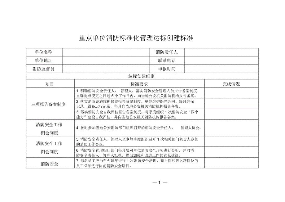 消防标准化管理达标创建标准细则