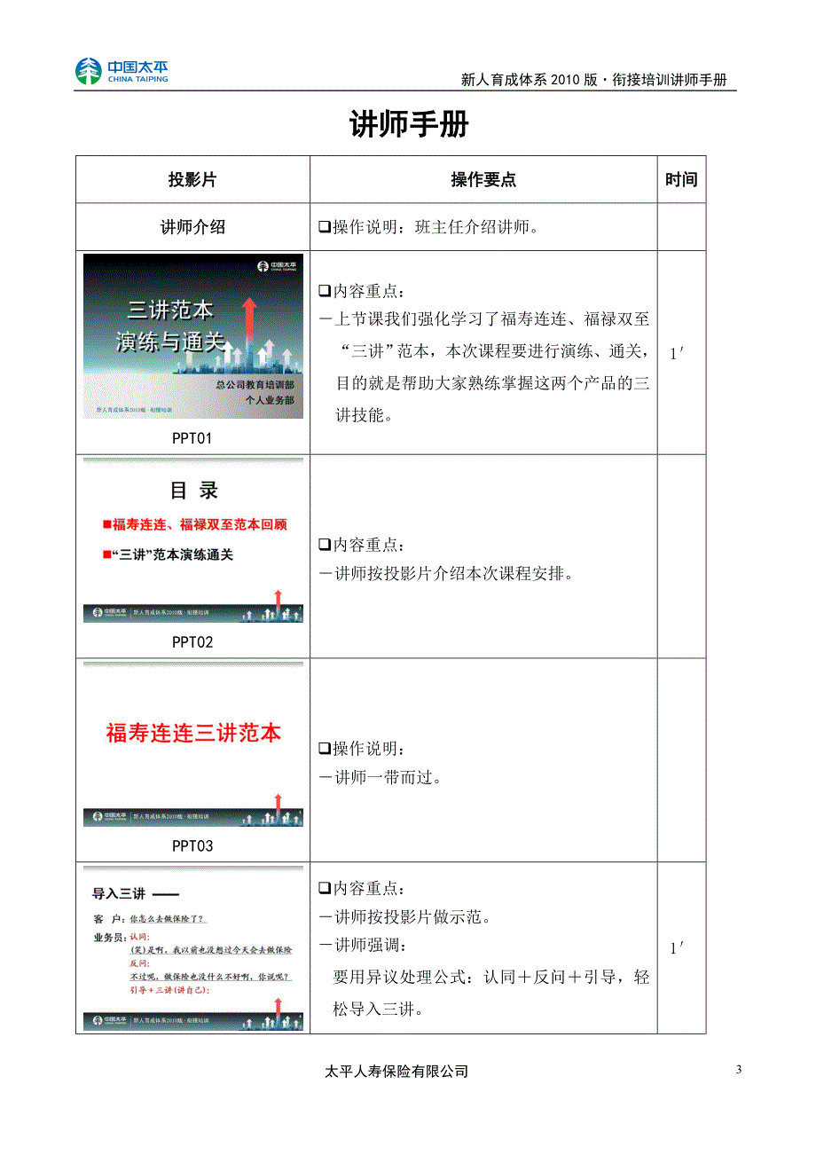 太平人寿新人衔接培训9.三讲范本演练与通关讲师手册_第3页