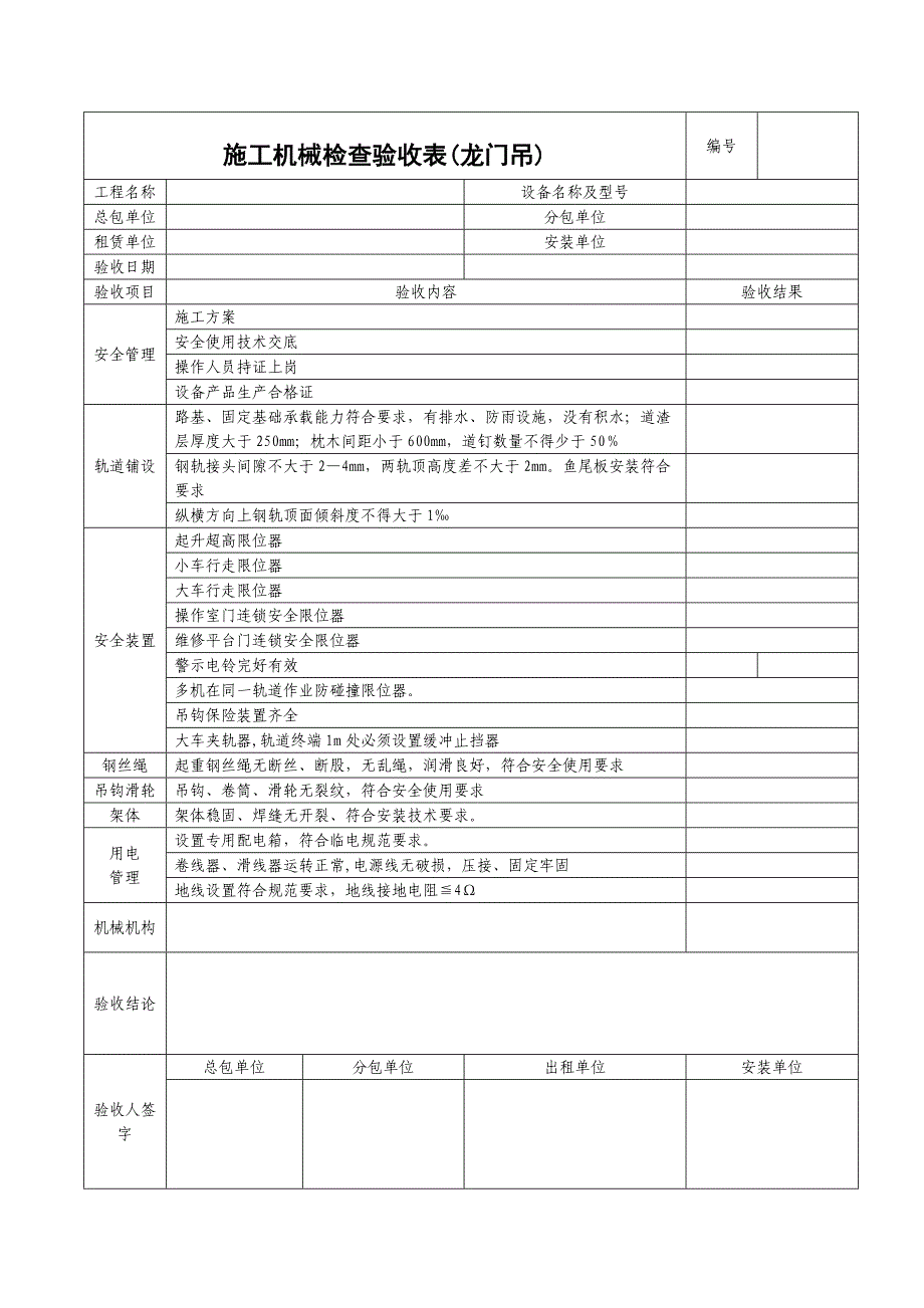 施工机具检查验收表龙门吊_第1页