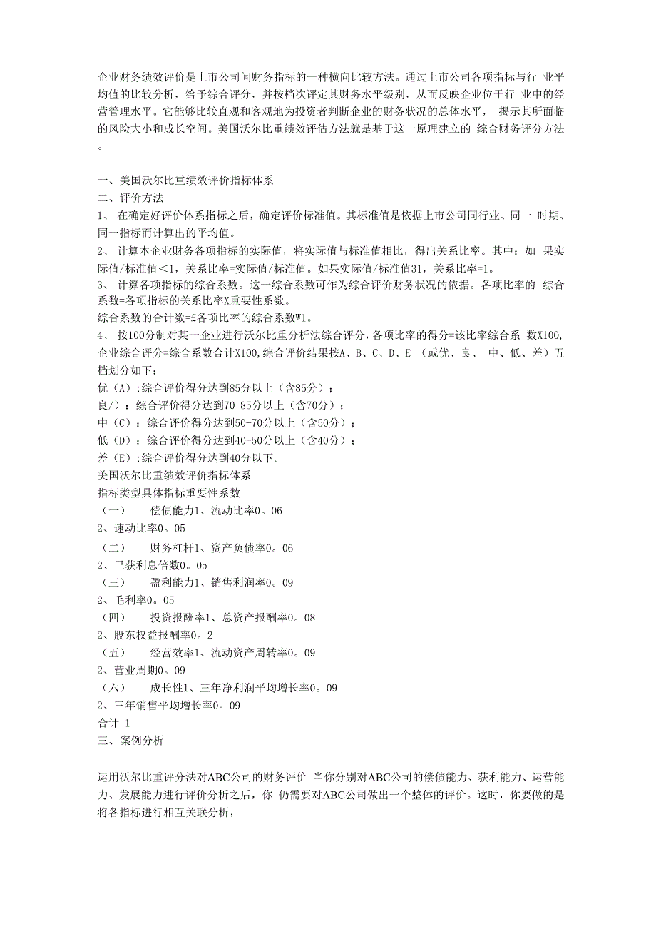 沃尔比重绩效评估分析法_第1页
