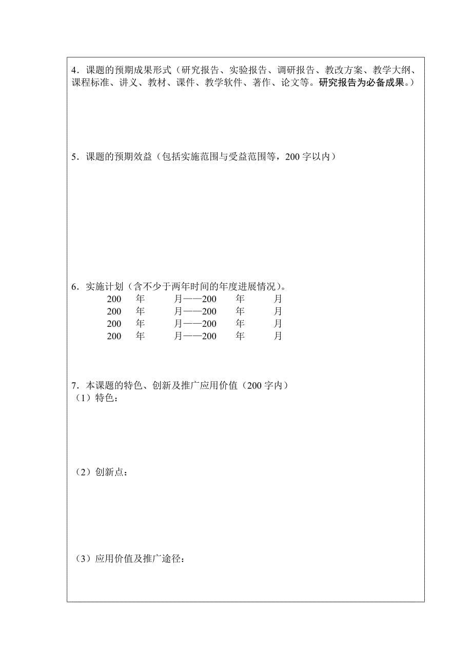 江西省高等学校教学改革研究省级立项课题申报表模板_第5页