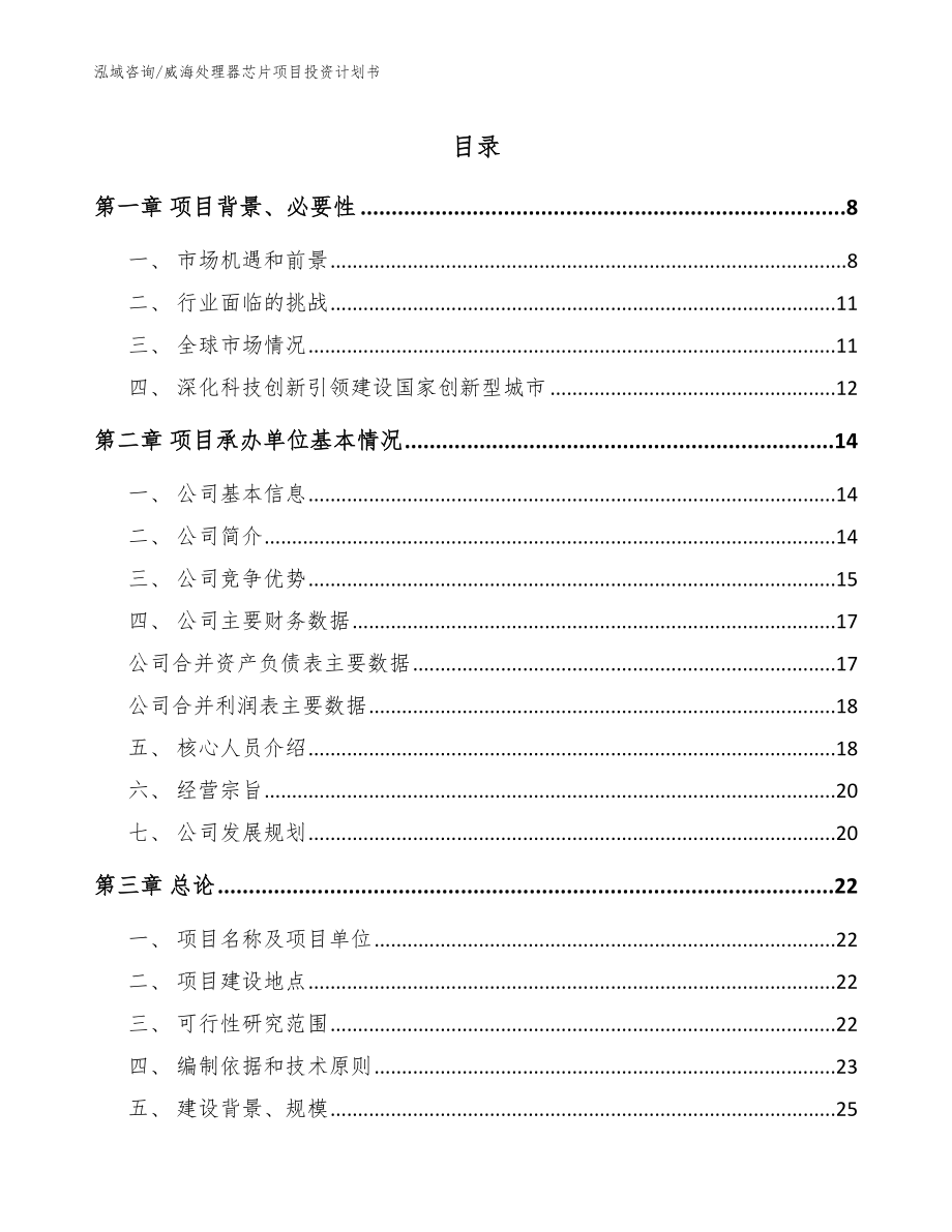 威海处理器芯片项目投资计划书（参考模板）_第1页