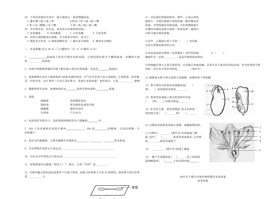 精选类山东省泗水县七年级生物第一学期期末考试试卷人教新课标版_第2页