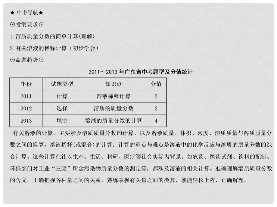 广东省河源市中英文实验学校中考化学考点复习33 有关溶液的计算课件_第2页