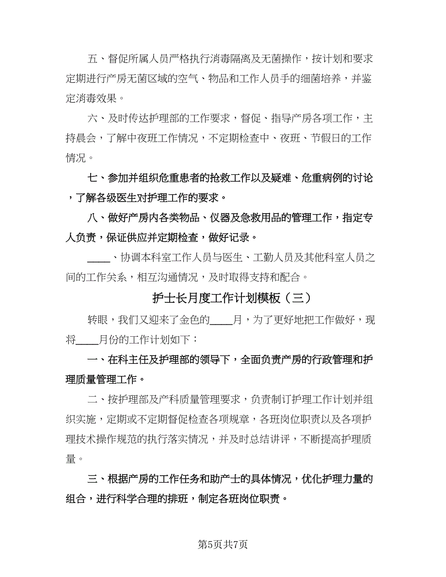 护士长月度工作计划模板（四篇）.doc_第5页