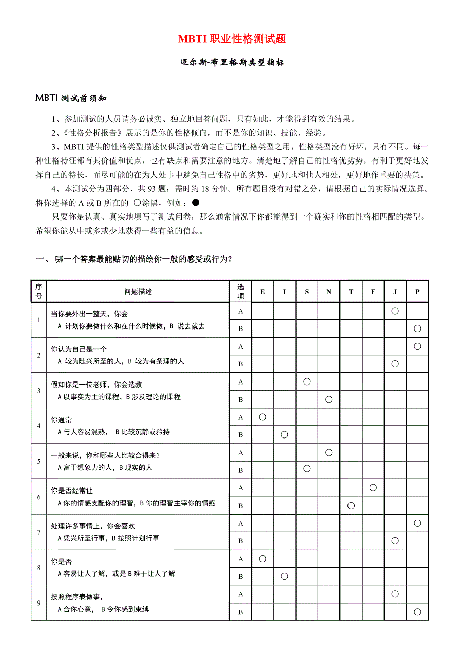 《MBTI职业性格测试题》_第1页