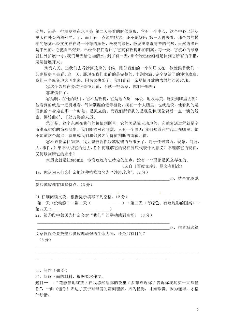 云南省思茅市第四中学九年级语文下学期第六次月考试题新人教版_第5页