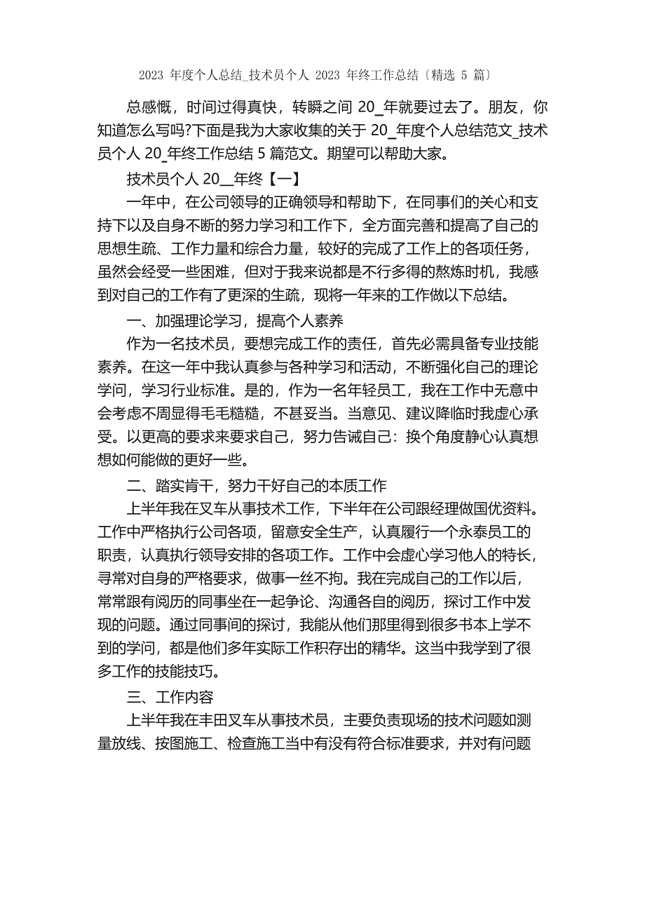 2023年度个人总结_技术员个人2023年终工作总结（5篇）_第1页