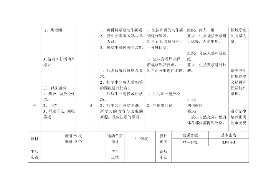 四年级上册体育教案（人教版）_第4页