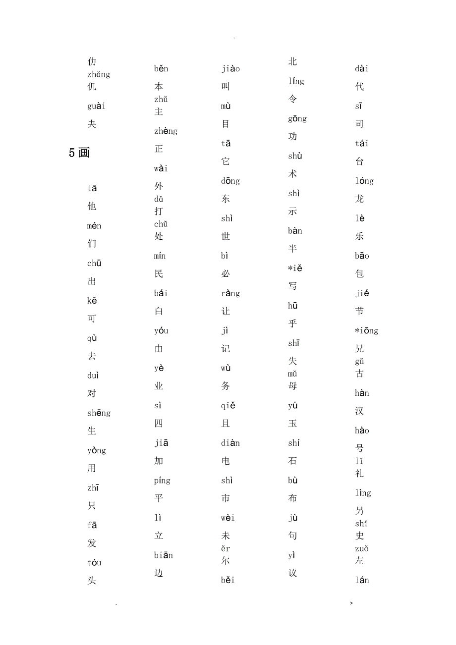 中国常用汉字大全拼音版_第4页