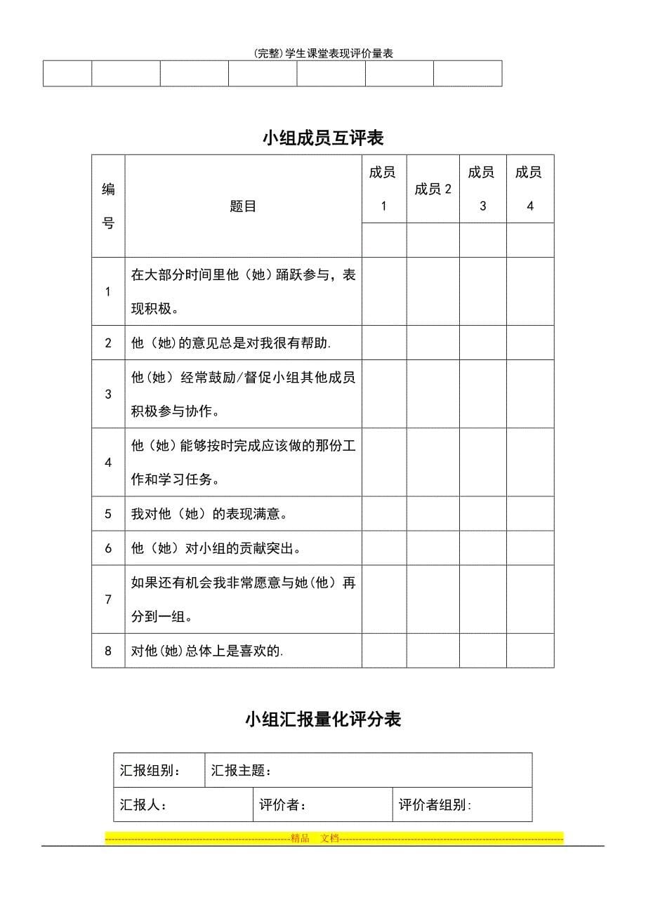 (最新整理)学生课堂表现评价量表_第5页