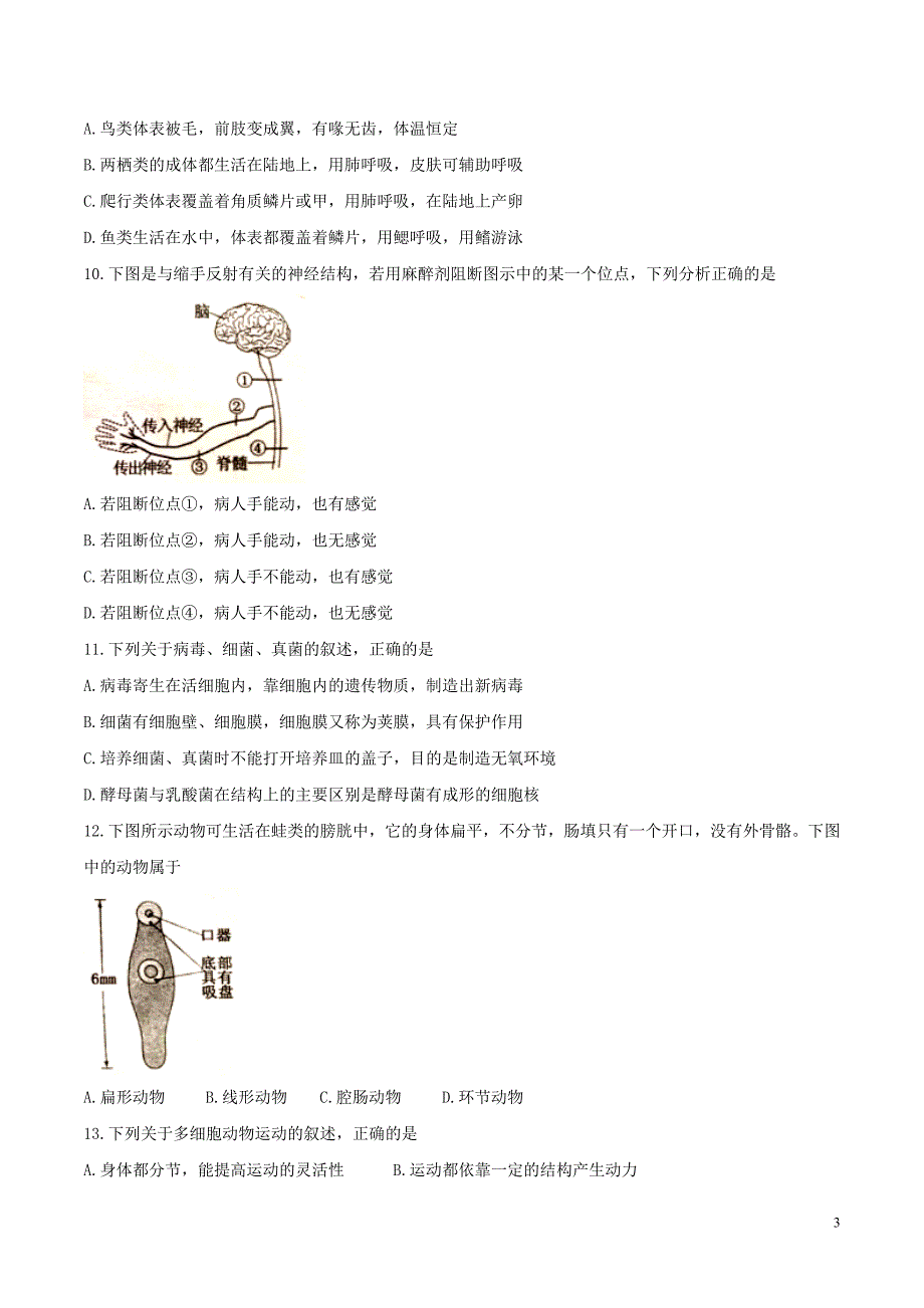 山东省泰安市2017年中考生物真题试题（含答案）_第3页