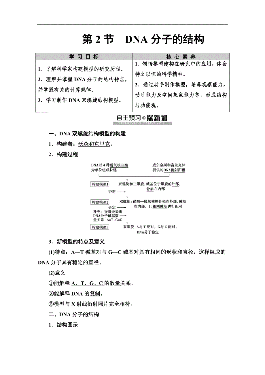 人教版生物必修二讲义：第3章 第2节　DNA分子的结构 Word版含答案_第1页
