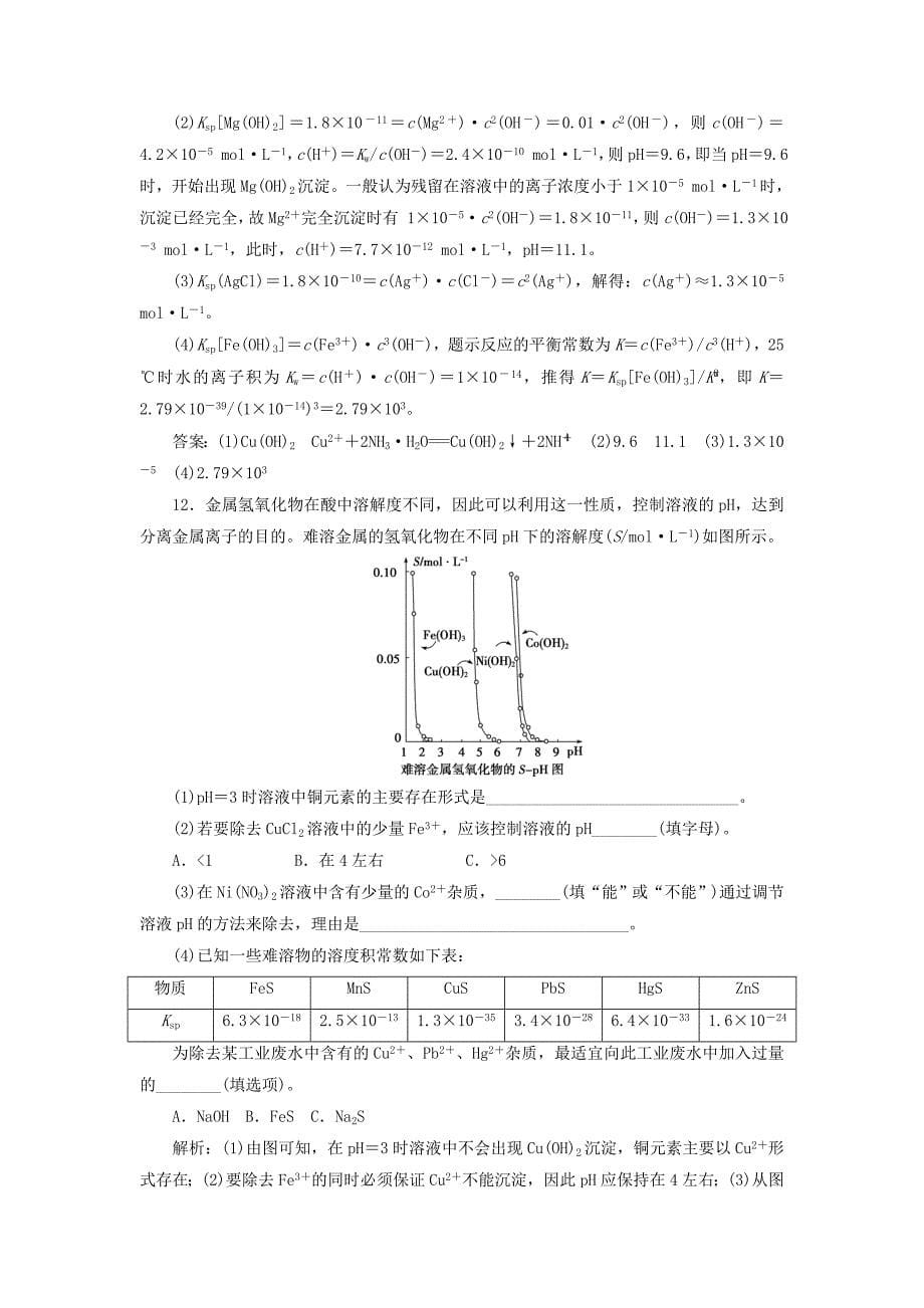 高考化学总复习专题8水溶液中的离子平衡第四单元沉淀溶解平衡课后达标检测苏教版_第5页