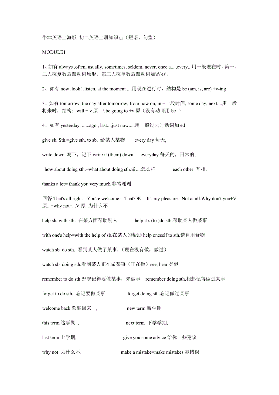 牛津英语上海初二英语上册知识点_第1页