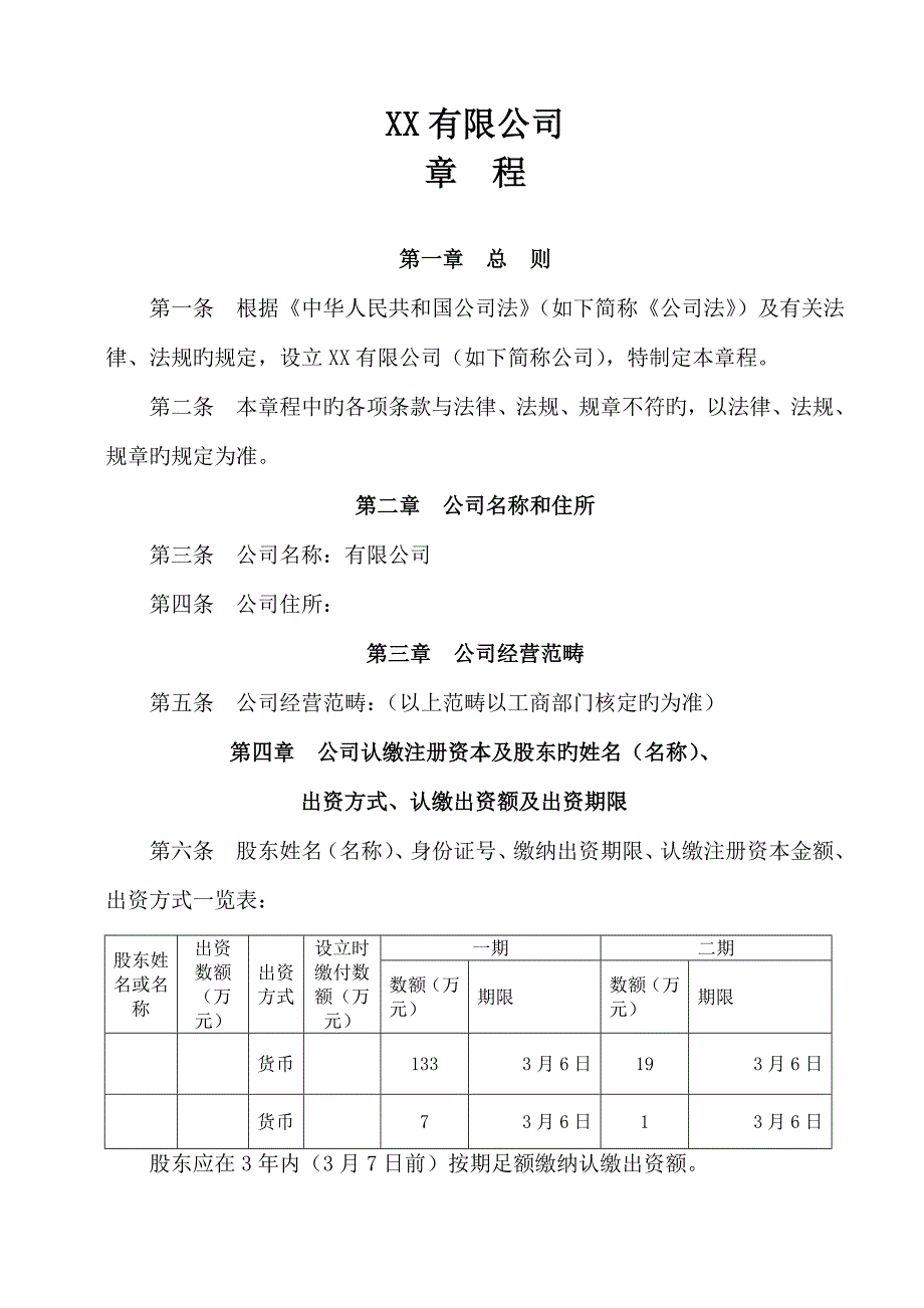 最新有限责任公司综合章程范本不设董事会_第1页