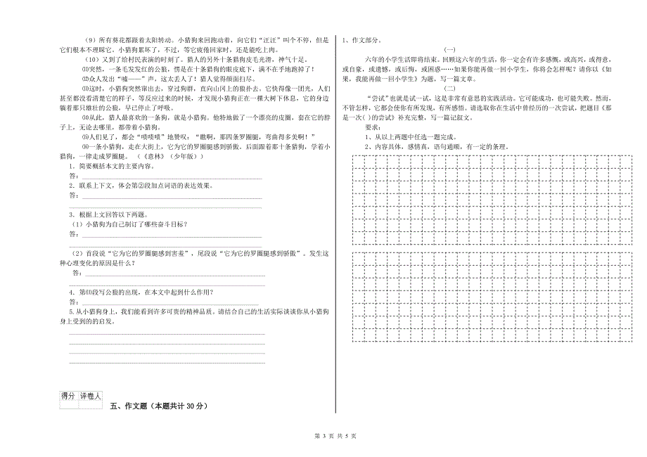 长治市重点小学小升初语文模拟考试试卷 附解析.doc_第3页