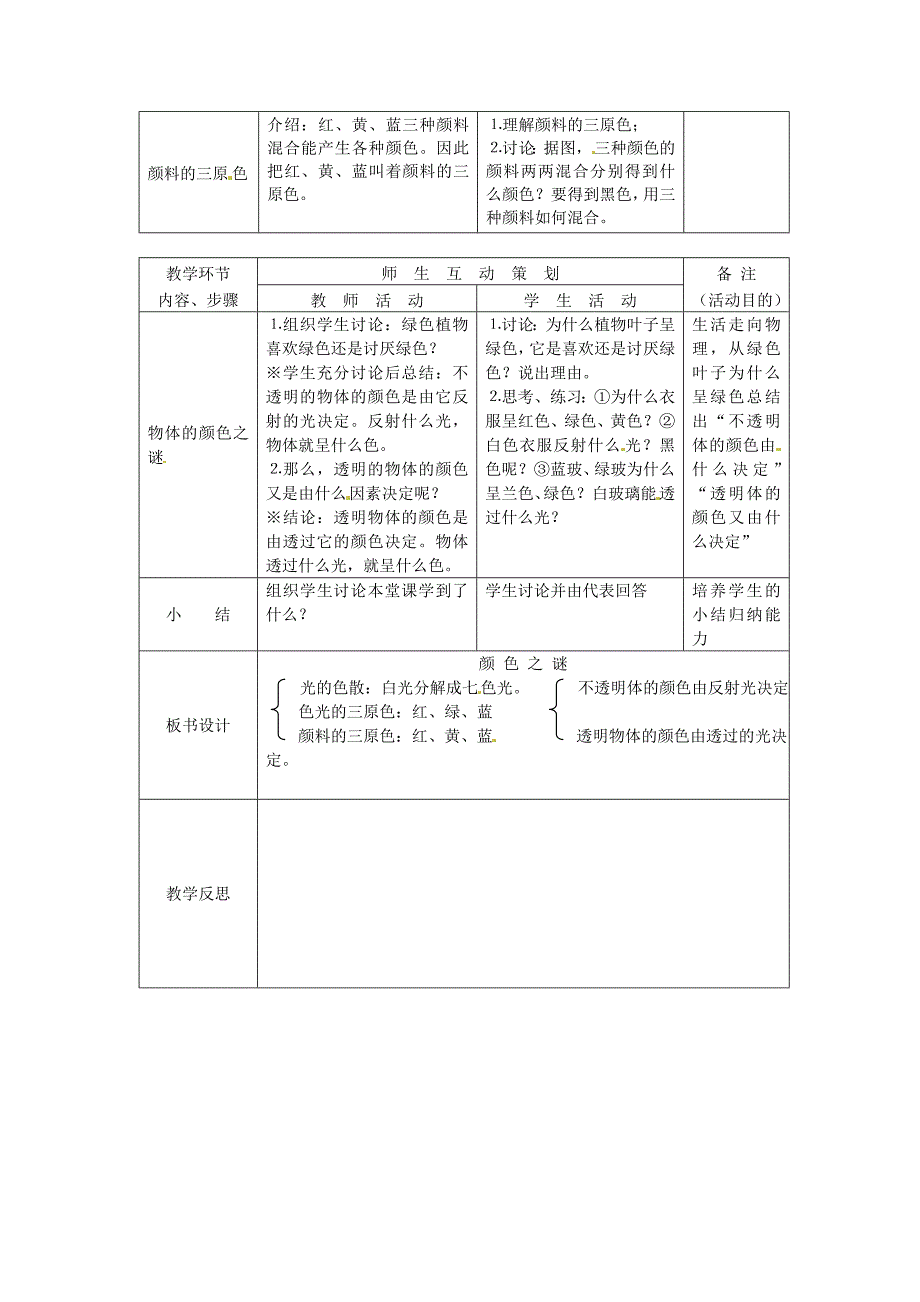 沪科版八年级物理上册　4.4 光的色散 教案2_第2页