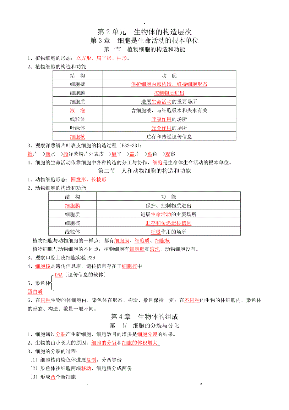 七年级生物上册复习提纲_第2页