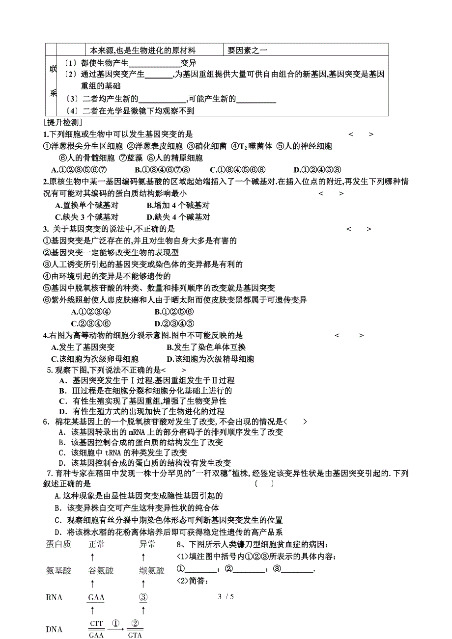 基因突变和基因重组学案及答案_第3页