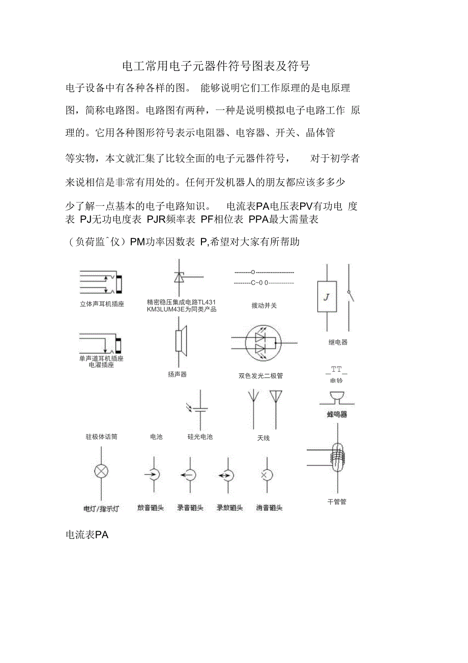 电工常用电子元器件符号图表及符号_第1页