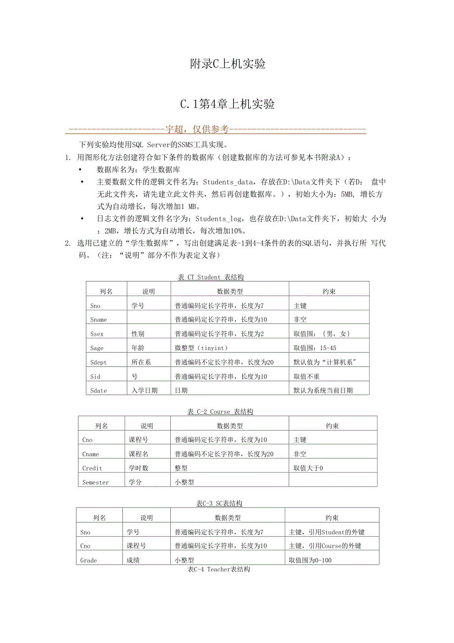 附录C数据库上机实验_第1页