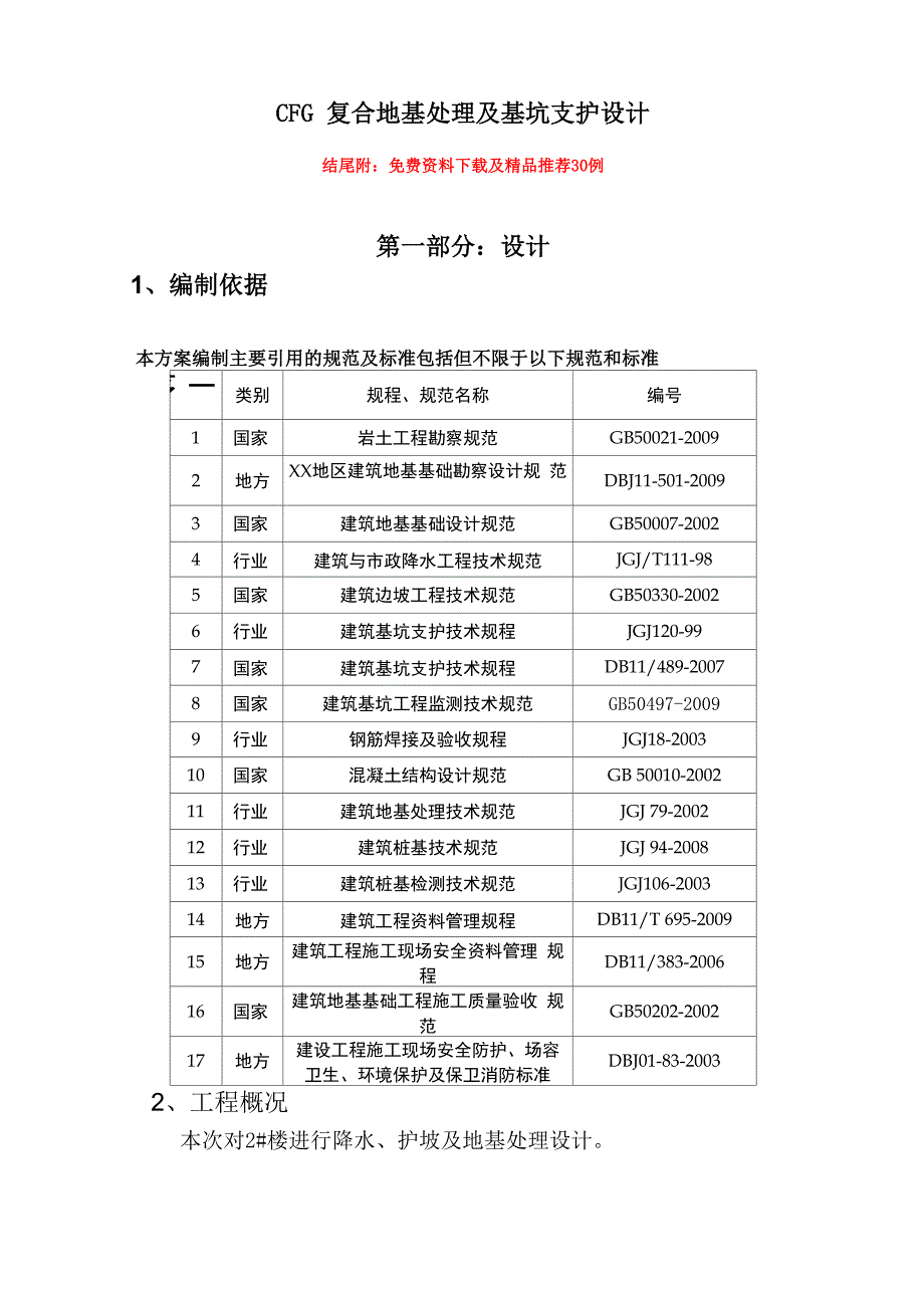 CFG复合地基处理及基坑支护设计_第1页