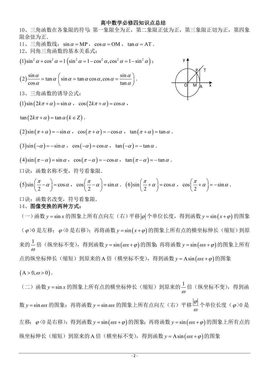 高中数学必修4知识总结(完整版)_第2页