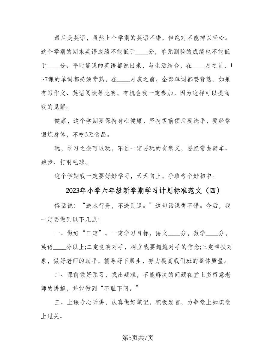 2023年小学六年级新学期学习计划标准范文（五篇）.doc_第5页