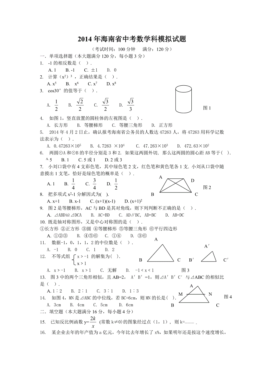 河南中考模拟卷.doc_第1页