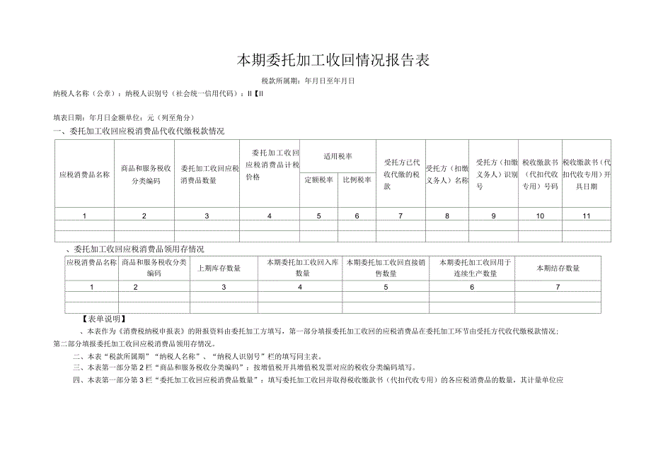 本期委托加工收回情况报告表_第1页