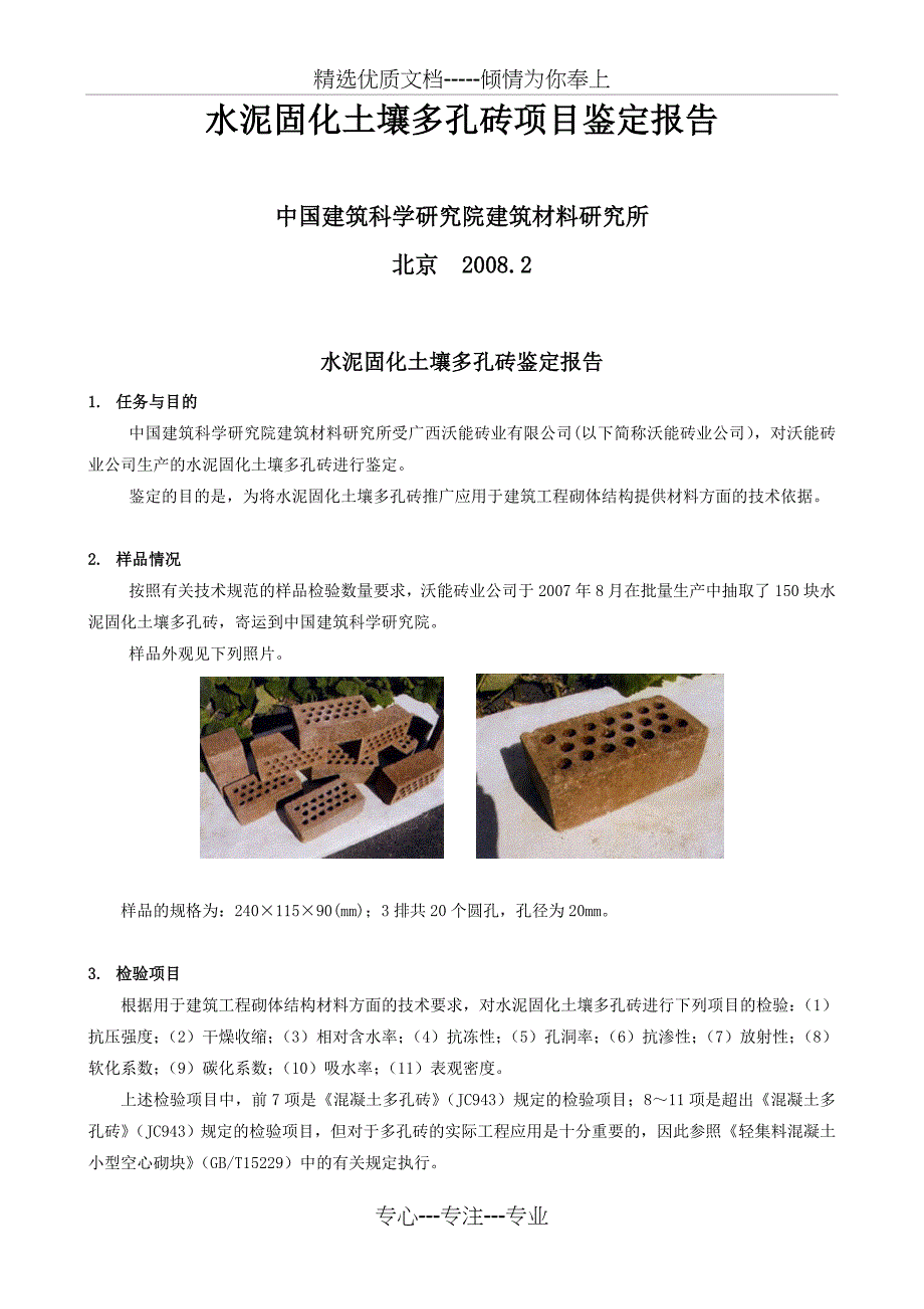 水泥固化土壤多孔砖项目鉴定报告_第1页