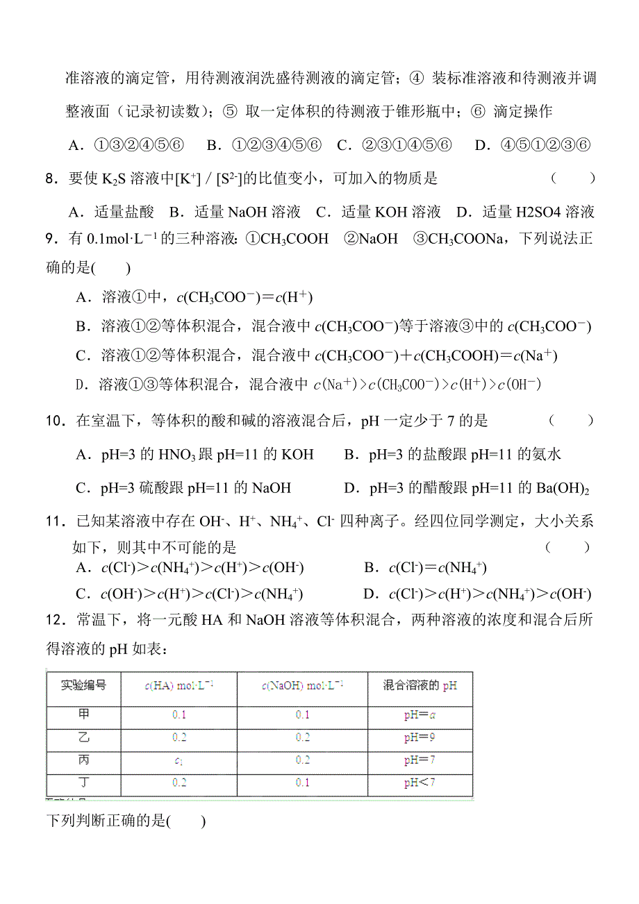 水溶液中的离子平衡单元测试_第2页