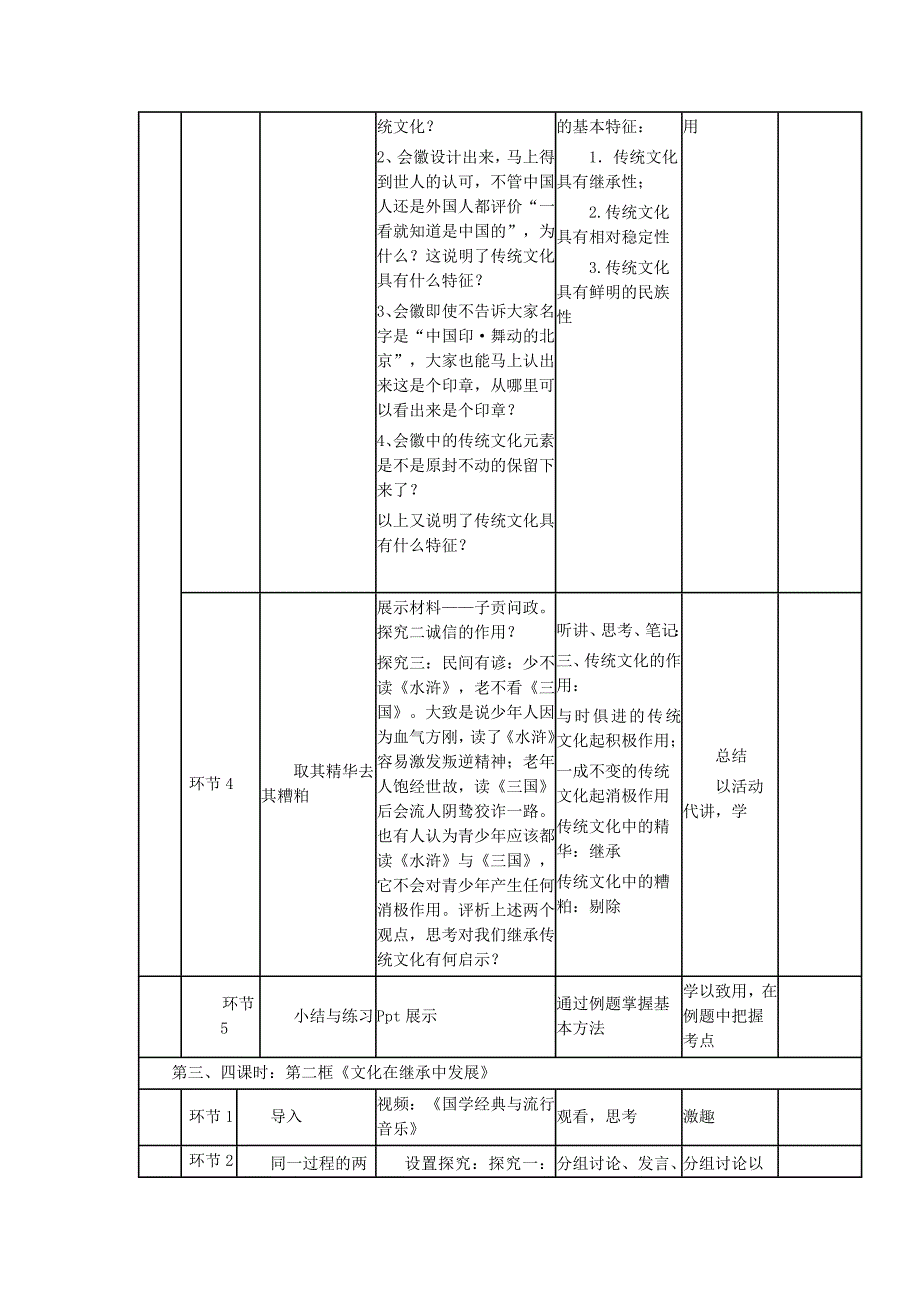 四川省宜宾市一中2018-2019学年高中政治上学期第4周文化的继承性与文化发展教学设计_第2页