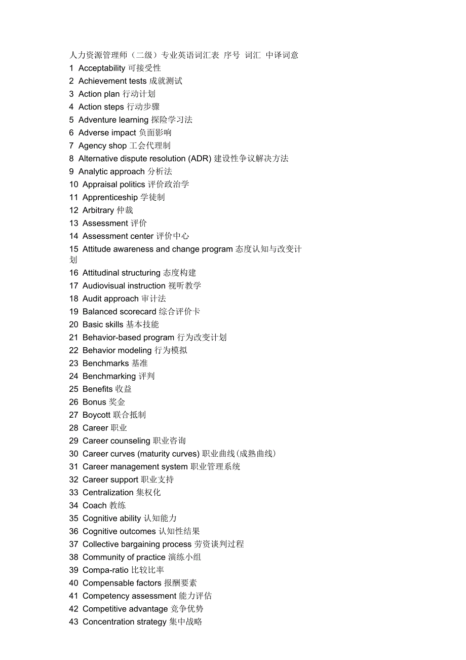 人力资源英文专业术语_第1页