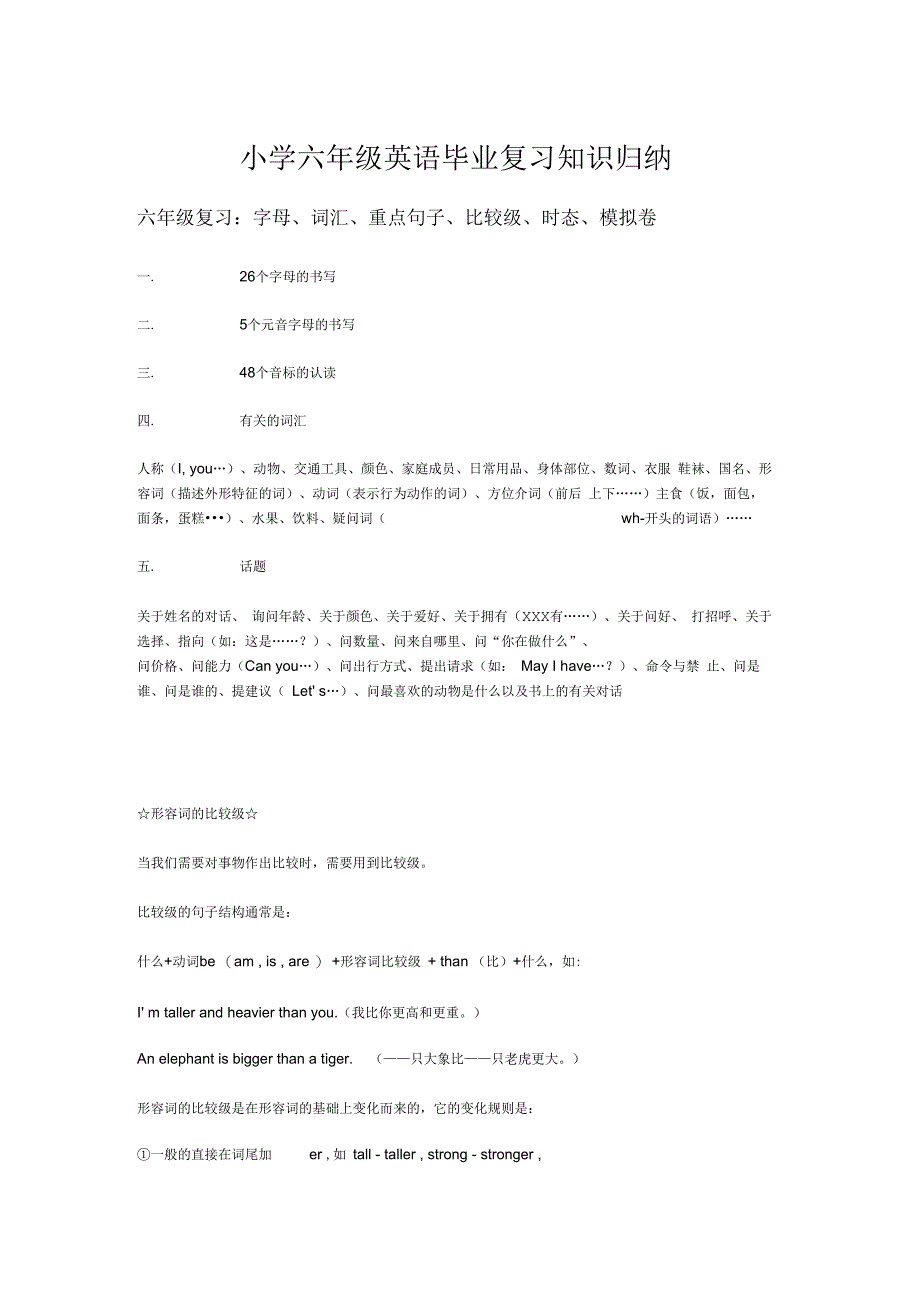 小学六年级英语毕业复习知识归纳_第1页