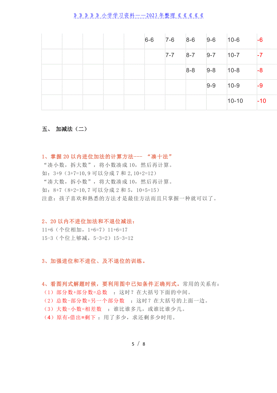 小学一年级数学上册重难点归纳总结.doc_第5页