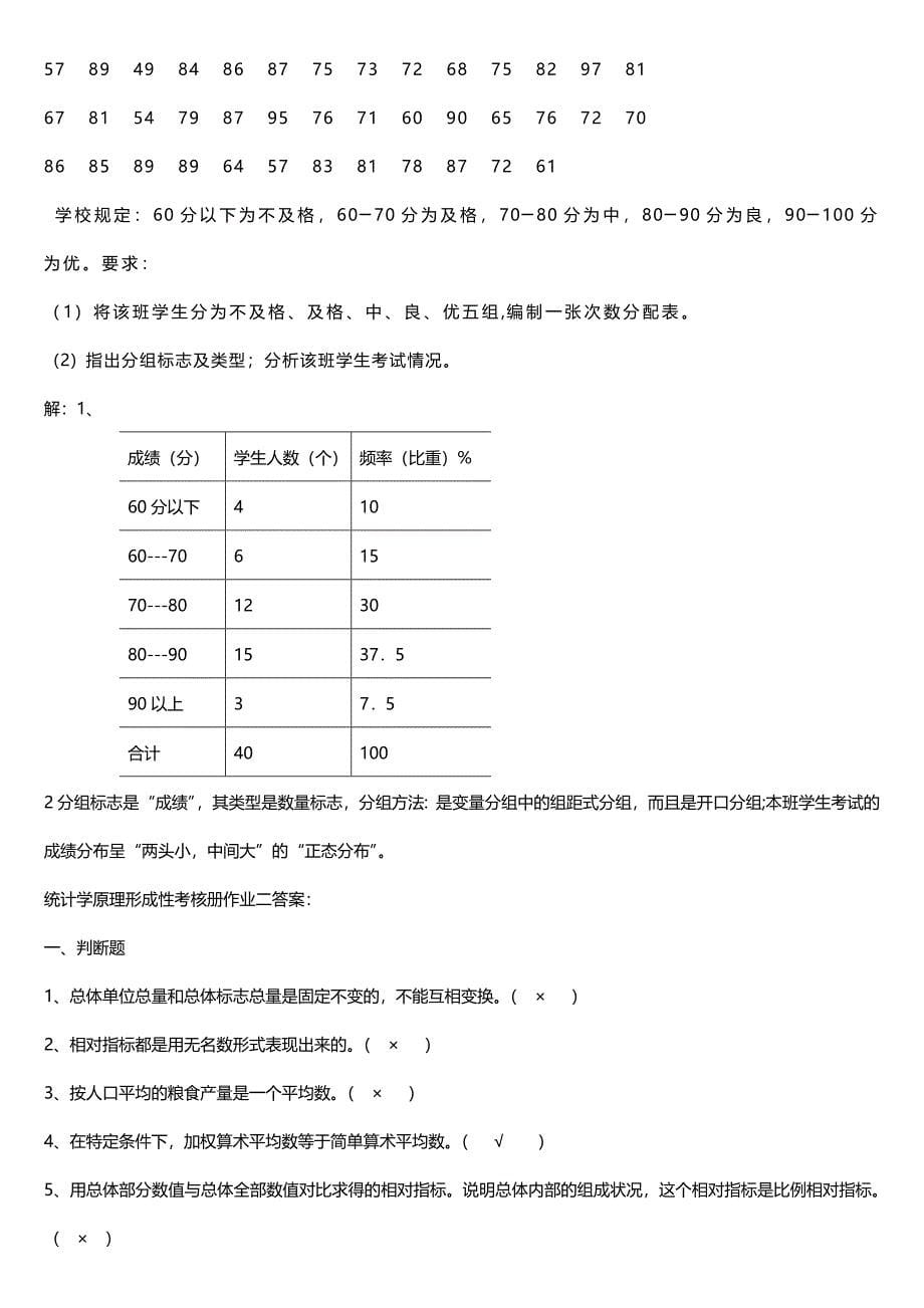 最新广播电视大学（电大）期末考试《统计学原理》课程形成性考核册作业试题及答案_第5页