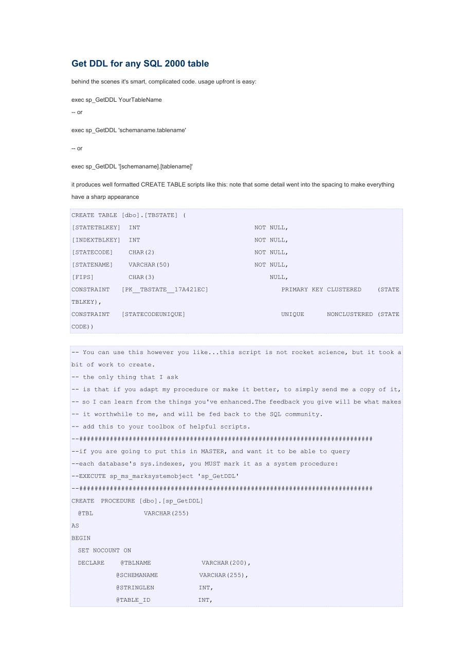 Get DDL for any SQL 2000 table_第1页