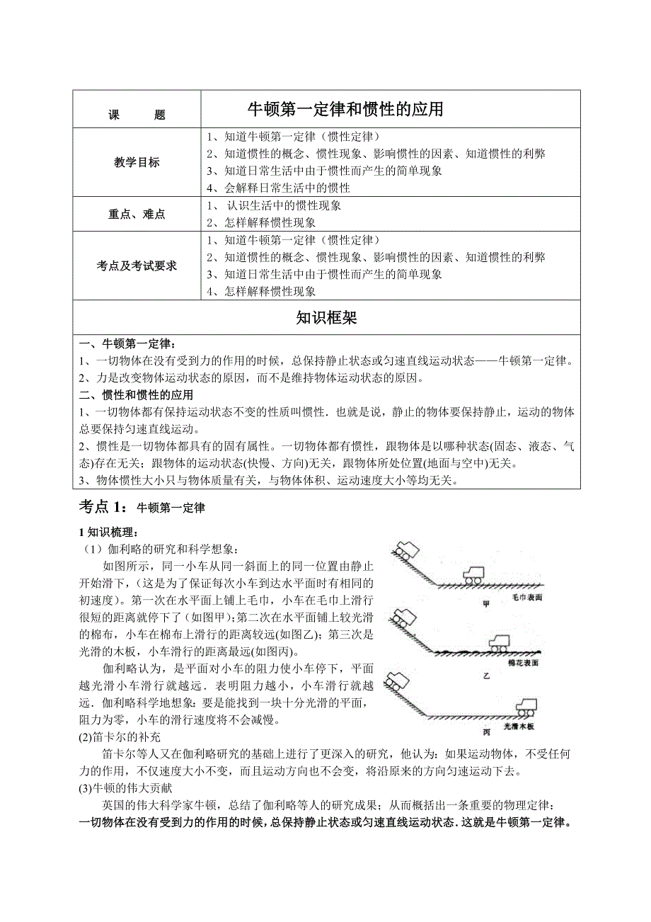 牛顿第一定律和惯性的应用_第1页