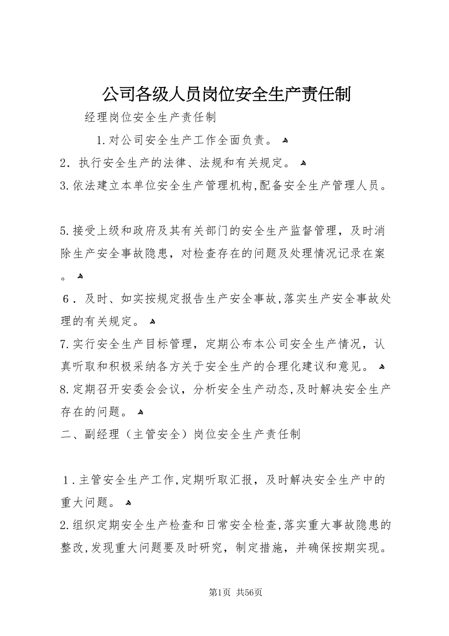 公司各级人员岗位安全生产责任制_第1页