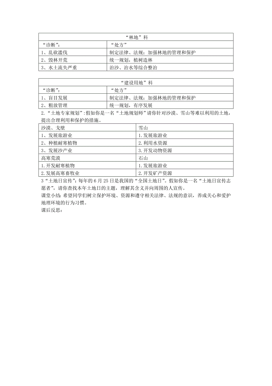 黑龙江省哈尔滨市第四十一中学八年级地理上册 3.2 土地资源教学设计教案 新版新人教版_第4页